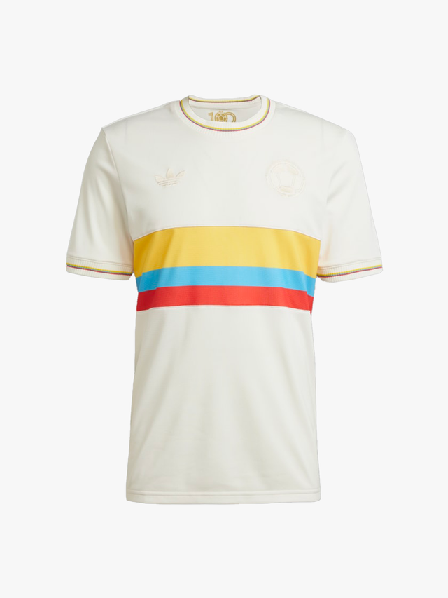 Maillot Anniversaire Colombie 2024/2025, blanc cassé avec bande tricolore