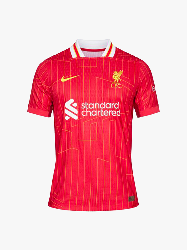 Maillot Domicile Liverpool 2024/2025 rouge à rayures dorées, code DNZ