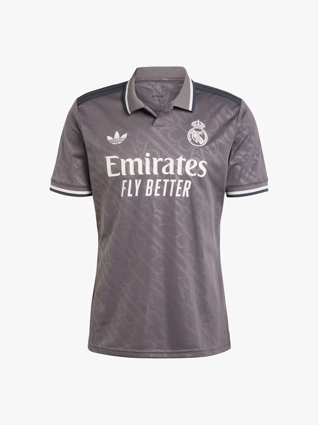 Maillot Third Real Madrid 2024/2025 gris anthracite, col polo rétro, réduction DNZ